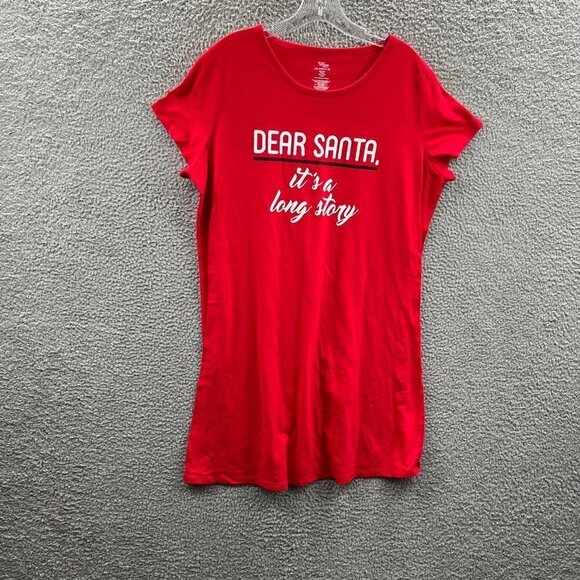 Secret Treasures Womens Sleep Shirt Large Red Dear Santa Its‎ a Long Story Top - Picture 1 of 7